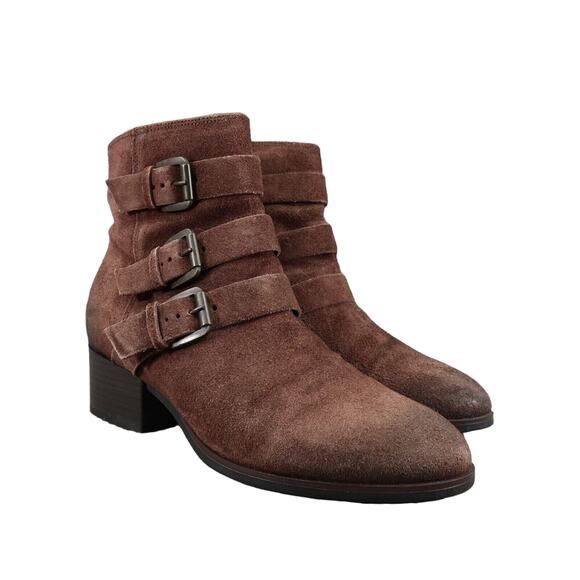 Clarks Shoes Womens 7 Bootie Fashion Buckle Strap Zip Leather Brown Elvina Haze - Picture 1 of 15